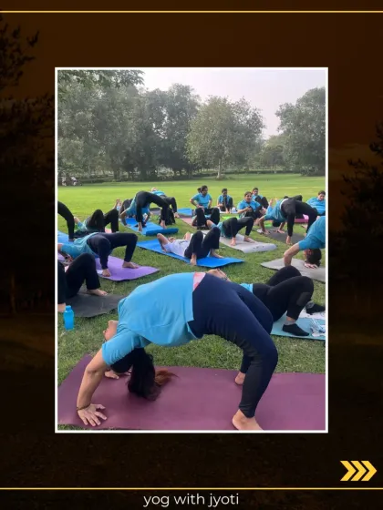Another shot of our outdoor Chakrasana practice, showing the strength and flexibility of our community.