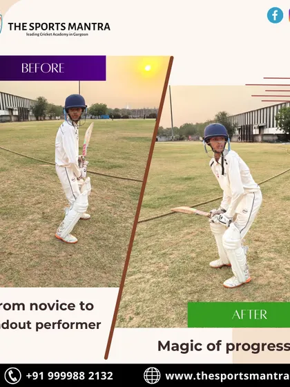 The proof is in the progress. This before and after image shows the significant improvement in a student's batting stance after working with us, highlighting our focus on correcting fundamental techniques for better balance and power.