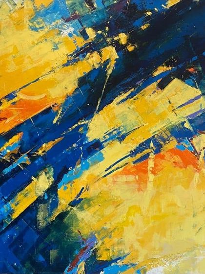 A slightly different shot of the same 'Confluence' piece, highlighting the bright yellow and orange tones.