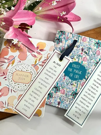 Our 2024 pocket planners come in beautiful designs and include an inspiring bookmark. They are perfect for keeping your plans with you wherever you go.