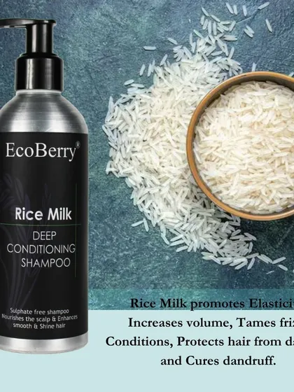 Rice Milk is an ancient beauty secret for a reason. It promotes elasticity, increases volume, tames frizz, and protects hair from damage, making it a key ingredient in our Deep Conditioning Shampoo.