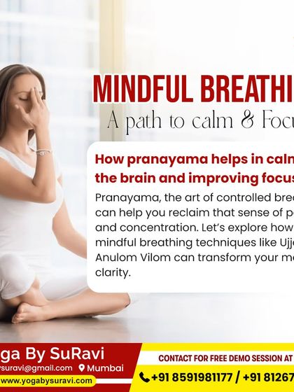 Mindful breathing is a path to calm and focus. We teach pranayama techniques like Ujjayi and Anulom Vilom to transform your mental clarity.