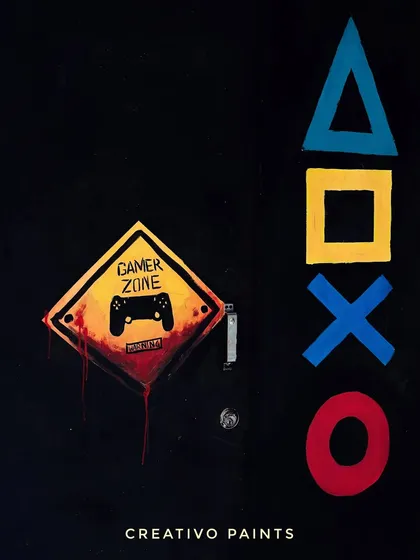 To complete the gaming room, I painted this "Gamer Zone" sign and the classic PlayStation controller symbols. These smaller pieces help create a fully immersive, themed environment for any gaming setup.