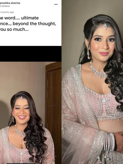 This client's review says it all: "ultimate experience." For her events, we created multiple looks, including this soft glam style with loose curls for her engagement, which she absolutely loved.