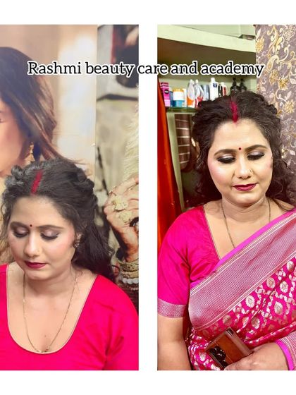 A party makeup look perfect for wearing with a saree. I created a soft smokey eye and a braided updo for an elegant and traditional look.