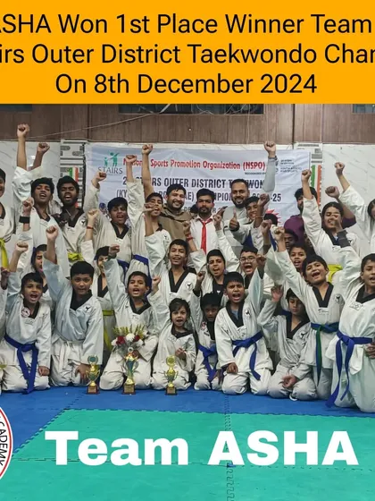 This is what teamwork and dedication look like. Team ASHA celebrating our 1st place team trophy at the 2nd Stairs Outer District Taekwondo Championship. We train hard and we win together.
