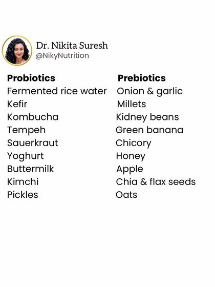 A list of natural prebiotic and probiotic food sources. A diet rich in foods like yogurt, kimchi, onions, and garlic is essential for a happy gut, which in turn affects your immunity and mood.
