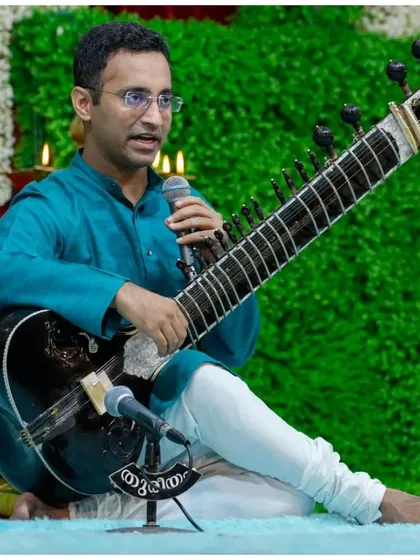 During a Q&A segment at a concert in Kerala. I always encourage questions from the audience as it transforms a performance into a shared experience, allowing for a deeper appreciation of the art form.