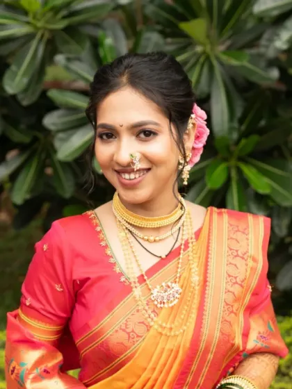 A simple, elegant portrait of a happy bride, ready for her wedding festivities.