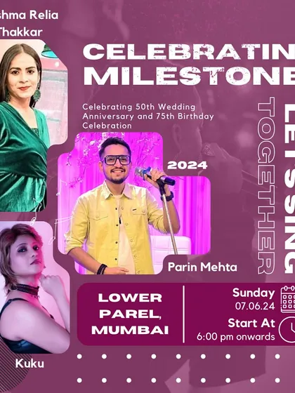 A poster for a joint 50th wedding anniversary and 75th birthday celebration. I was super excited to light up the stage with my fellow artists for this mega event.