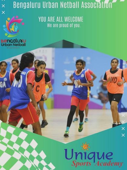 Another version of our poster for the Senior District Level Netball Championship, inviting teams to compete.