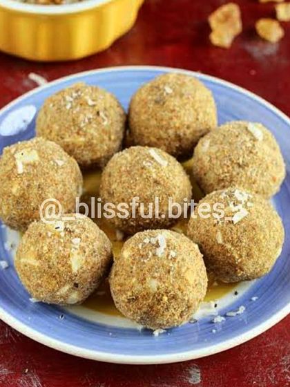 A plate of my homemade Goandh Ke Laddu. These nutrient dense laddus are packed with nuts and ghee, making them a healthy and traditional treat.