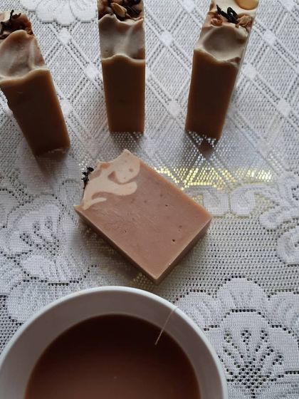 My Earl Grey Tea soap bars, made with a generous amount of cocoa butter for an extra moisturizing feel. They are perfect for a relaxing bath on a cool evening.