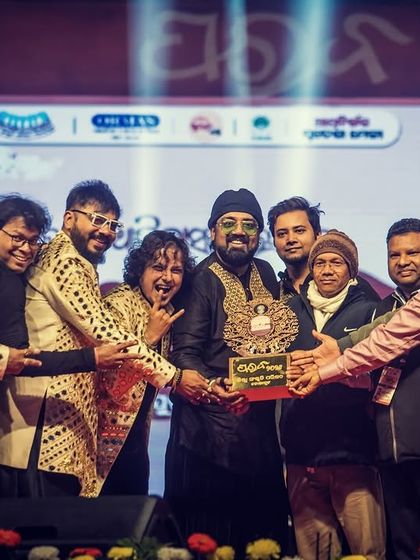 A proud moment for the band, being felicitated on stage at the Parab Festival in Koraput.