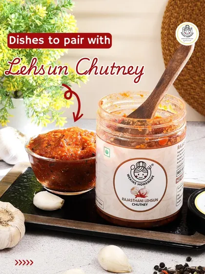 This is our bold Rajasthani Lehsun Chutney. Made with fresh garlic and spices, it’s a fiery and flavorful addition that shows the authentic regional tastes I love to create.