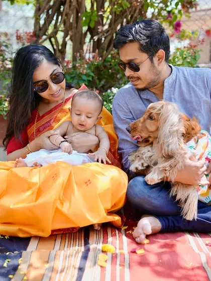 Our family of four enjoying the sunny 'gaye holud' ceremony.