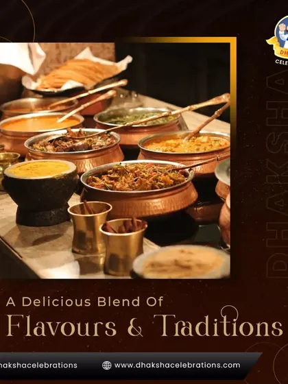 Our multi-cuisine buffet is a feast for the senses. This spread features a delicious blend of traditional Indian curries and flavors, served in elegant copper pots that add a touch of class to your event's dining setup.