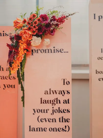 A close-up of one of the pillars: "I promise... To always laugh at your jokes (even the lame ones!)".