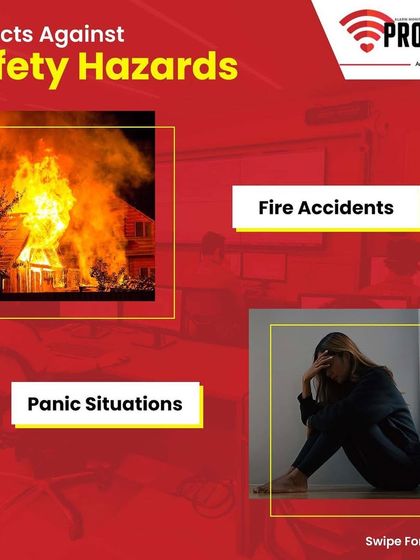 Our system protects against various safety hazards. We guard your property against fire accidents and provide immediate assistance in panic situations, ensuring help is on the way when you need it most.