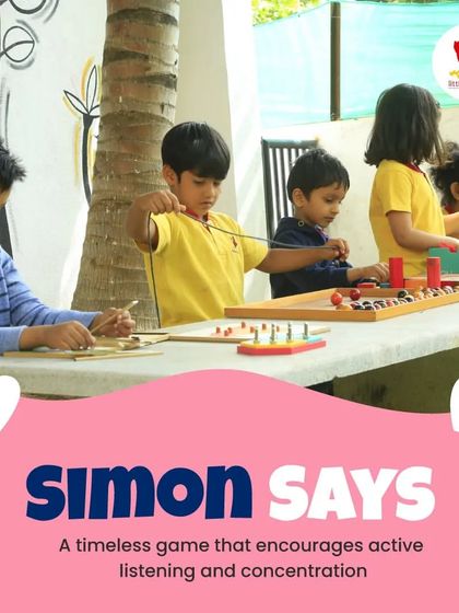 Children are focused on a lacing activity at a table, a game that builds concentration and fine motor skills. We use timeless games like this to encourage active listening and focus.