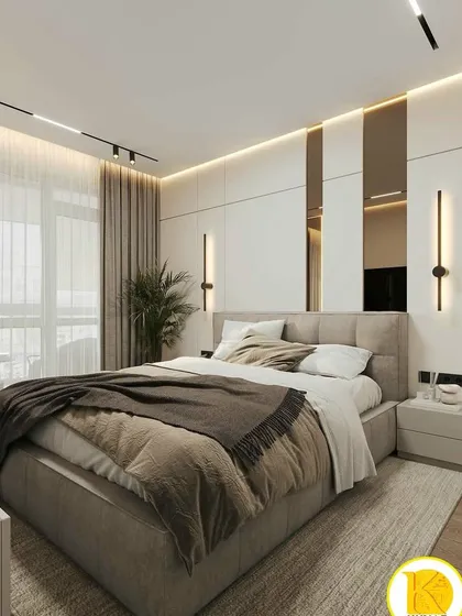 A close-up of the bed and the elegant wall paneling, demonstrating our attention to detail.