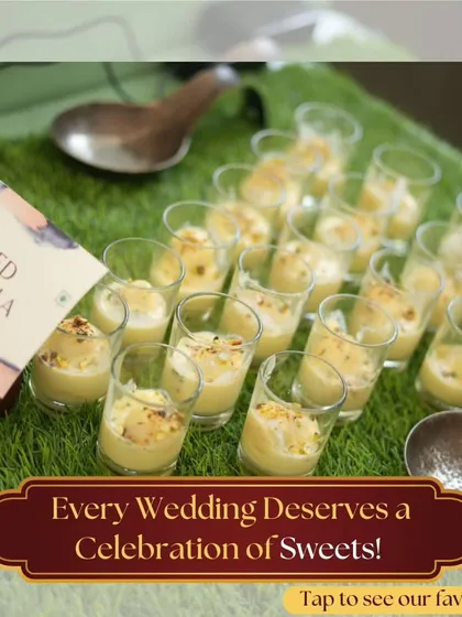 Every wedding deserves a celebration of sweets. This image features our Baked Rasgulla served in individual glasses, a modern take on a classic Indian dessert.