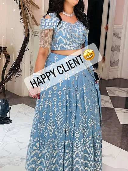Nothing makes me happier than seeing my clients shine. Here’s a happy client looking fabulous in one of my rental lehengas for a wedding event.