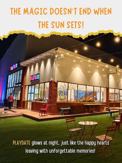 The magic doesn't stop when the sun goes down. Our venue glows at night, creating a warm and inviting atmosphere for evening birthday parties and family gatherings.