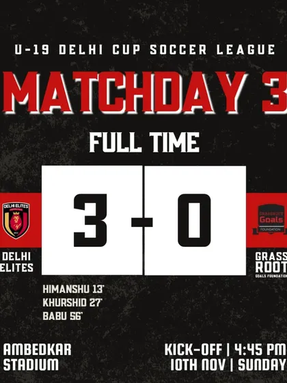 Our third consecutive win in the Delhi Cup Soccer League, a 3-0 victory on Matchday 3.