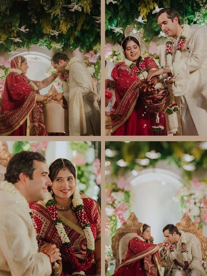 A collage of beautiful moments from a traditional wedding ceremony. From receiving blessings to sharing a kiss on the hand, these images are filled with love and reverence.