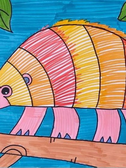 Another beautiful armadillo drawing, this time with a sunset-inspired color palette. Students learn how to use color gradients to create different effects.