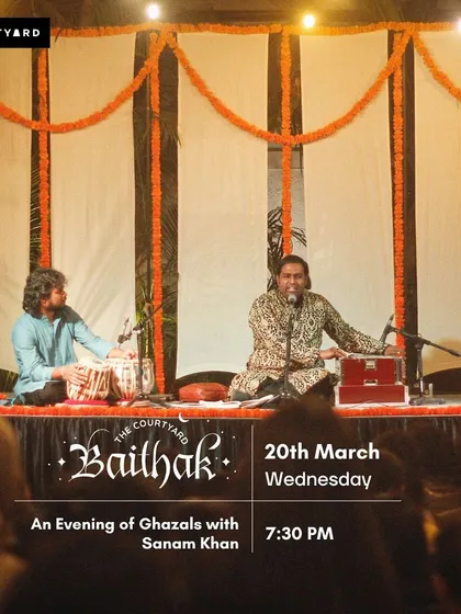 Poster for an evening of ghazals with Sanam Khan at the Courtyard Baithak.