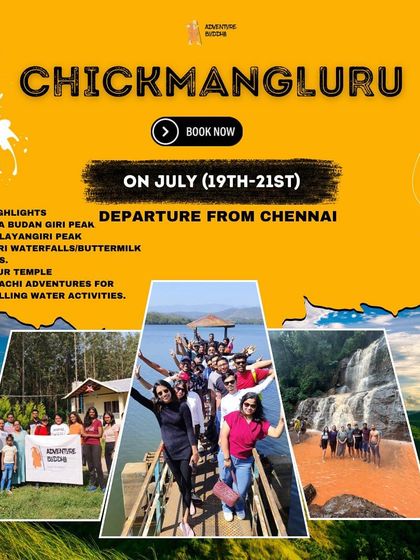 Announcing our Chikmagalur trip from Chennai. This itinerary includes highlights like Baba Budangiri Peak, Jhari Waterfalls, and thrilling water activities.