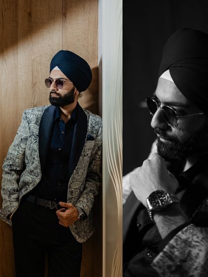 A stylish collage of the groom, capturing his cool demeanor and sharp sense of style. We create portraits that are as unique as you are.