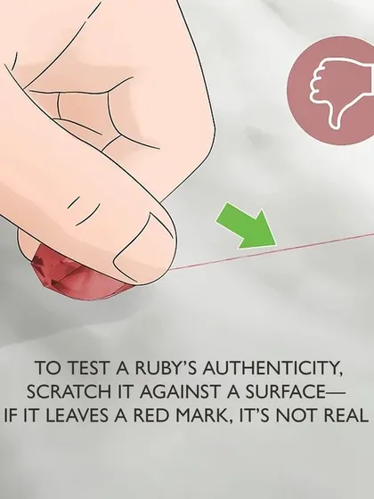 A simple test for a ruby's authenticity. A real ruby is harder than most surfaces. If you scratch it against something and it leaves a red mark, it is likely a fake made of dyed material. I only use real, natural gemstones.