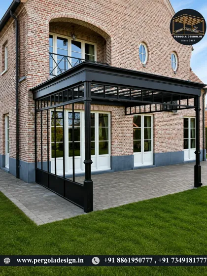 We tailor our designs to complement your home's unique character. This elegant, European-inspired glass enclosure adds a touch of classic sophistication to a traditional brick home, creating a timeless conservatory space.