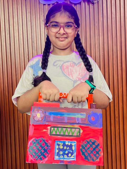 This student created a vibrant red boombox with lots of fun, hand-drawn details.