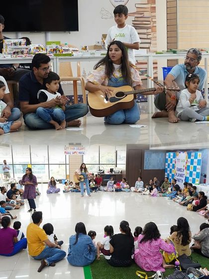 Music and movement are a huge part of our storybook parties. A sing-along session with a guitar brings the whole group together, creating a joyful and energetic atmosphere for kids and parents alike.