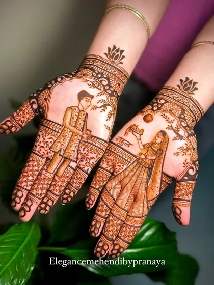 For Karwachauth, I love creating designs that tell a story of love. This piece features portrait-style figures of a husband and wife, making the fast and celebration even more personal and memorable.
