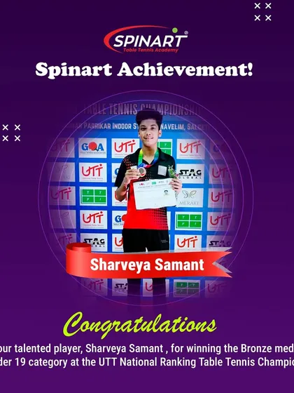 Sharveya Samant with his bronze medal from the UTT National Ranking Table Tennis Championships. A fantastic achievement in a highly competitive Under 19 category.