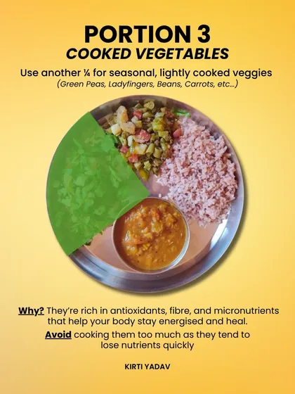 Part 3 of my healthy plate formula: Use another quarter for seasonal, lightly cooked vegetables. They are packed with antioxidants and micronutrients that energize and heal your body.