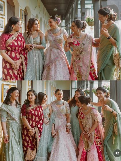 A beautiful shot of the bride with her bridesmaids and family. I also provide hairstyling services for the entire bridal party to ensure a cohesive look.