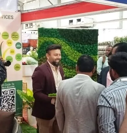 Our founder interacting with visitors at the HortiProIndia exhibition. We are passionate about sharing our expertise and exploring the future of horticulture.