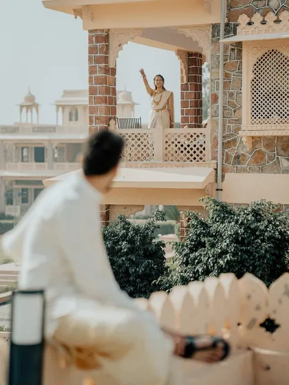 A scene straight out of a royal love story at Bhanwar Singh Palace in Pushkar. This shot captures a moment of connection with a sense of grandeur and tradition.