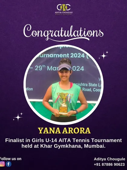 We congratulate Yana Arora, a finalist in the Girls U-14 AITA Tennis Tournament. Our students consistently perform at a high level in national tournaments.