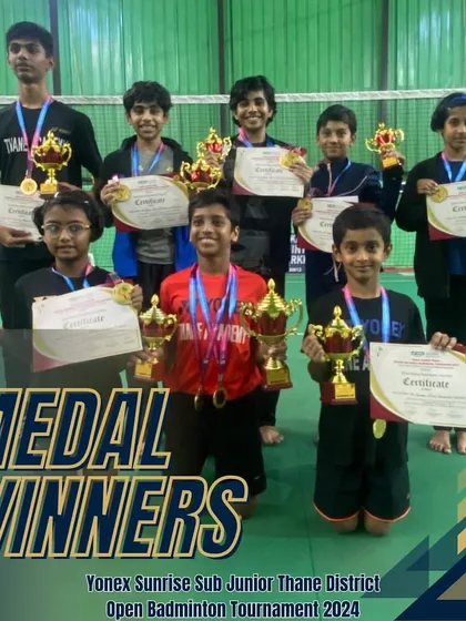 A group of our medal winners from the Yonex-Sunrise Sub Junior Thane District Open, showcasing the depth of our upcoming talent.