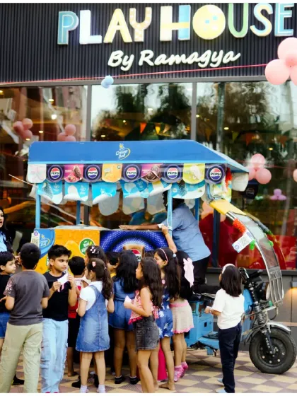 Sometimes the fun spills outside. For this party, we brought in a classic ice cream cart, which was a huge hit with the kids.