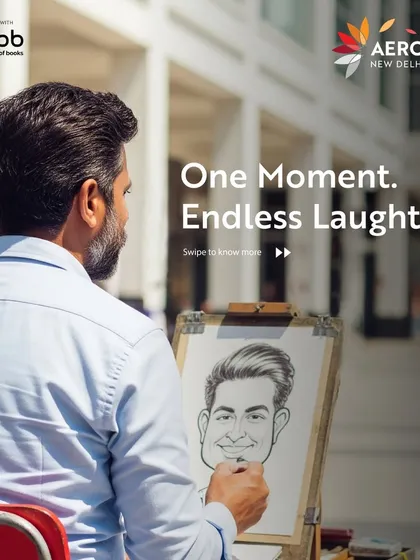 "One Moment. Endless Laughter." An artist sketching a live caricature, capturing a moment of fun and creating a unique keepsake for a guest.
