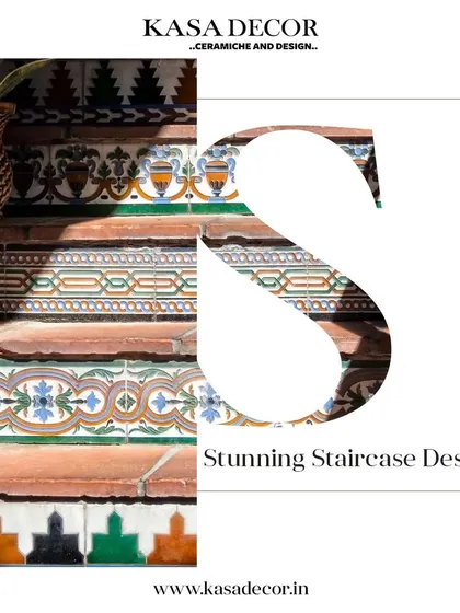 Another example of our stunning staircase designs using patterned riser tiles. This design blends traditional motifs with terracotta steps for a classic, elegant look.