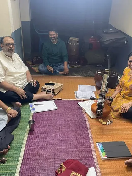 A candid shot from the rehearsal of 'Meera Tarangini'. These sessions are intense but also filled with laughter and creativity as we bring a new musical production to life.